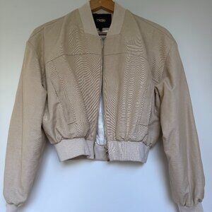 Maje Balimi Cropped Linen Blend Bomber Jacket Beige